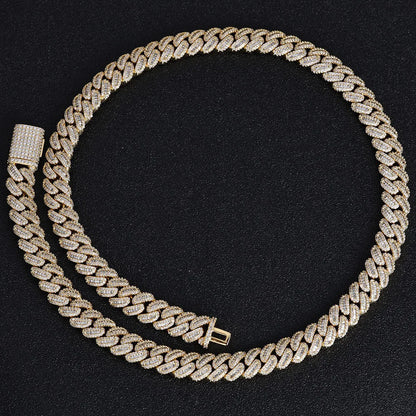 Curb Link Chain Hip Hop 12mm Mixed Inlaid T-square Zircon Cuban Cross-border Jewelry Accessories High-end Men