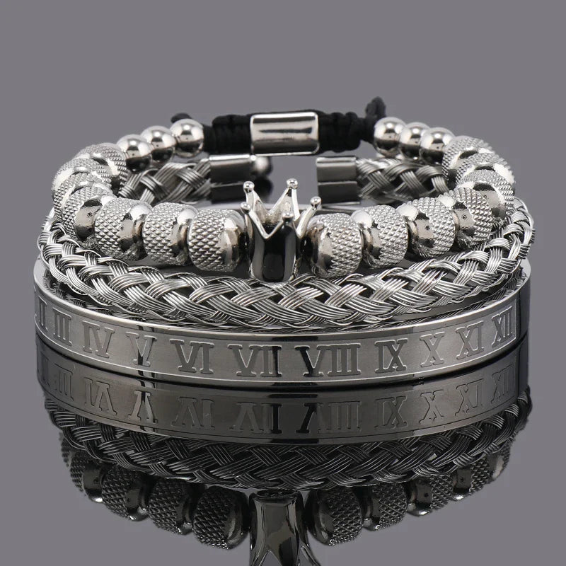 Luxury Set Crown Charms Man Bracelet Roman Stainless Steel Women Bangles Hand Jewelry Valentine's Day Gift