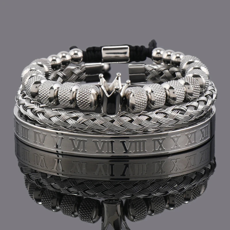 Luxury Set Crown Charms Man Bracelet Roman Stainless Steel Women Bangles Hand Jewelry Valentine's Day Gift