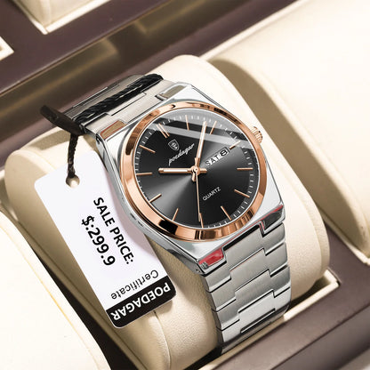 POEDAGAR Luxury Watches For Men Stainless Steel Waterproof Luminous Man Watch Date Week Fashion Casual Men's Quartz Watch Reloj