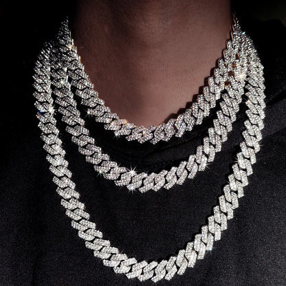 16/18/20/22/24inch Prong Cuban Link Chain for Women Men Iced Out 2 Row
