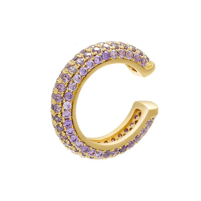 QMHJE 1 Piece Ear Clip on Earring Cuff Rainbow CZ Gold Silver Color Earing Jewelry Aretes Non Pierced Blue Black Clear Clipping