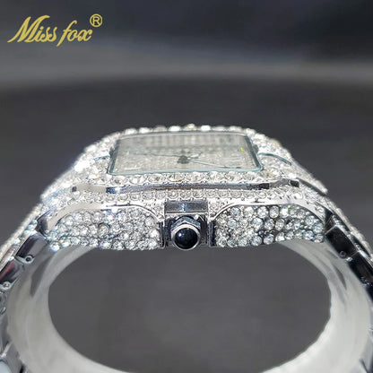 Diamond Men's Quartz Watch With Auto Date Waterproof Wristwatches For Male Unique Luxury Cool Iced Fashion Trends Timepieces New