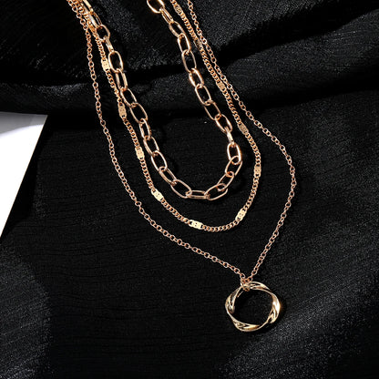 IPARAM Gold Color Multi Layered Chains Necklace for Women Girls Circle