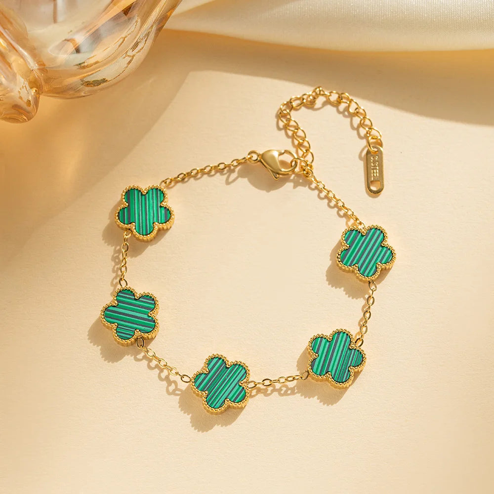 RAKOL 316 Stainless Steel Hot Selling Gold Plated Clover Charm Bracelet Luxury Five Leaf Flower Bracelets Jewelry For Women Gift