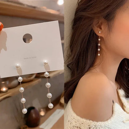 Long Tassel Pearl Earrings