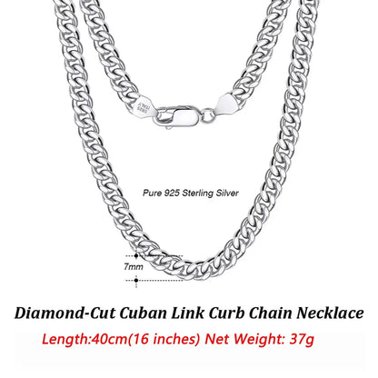 ORSA JEWELS 3mm 5mm 7mm Cuban Chain Necklace Bracelet 100% 925 Sterling Silver Diamond Cut Cuban Link Curb Chain Necklace SC36