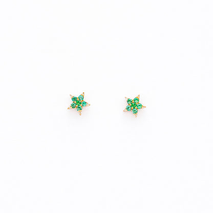 Sweet Stars Studs - Emeralds and Diamond in 14k Gold - Made to Order