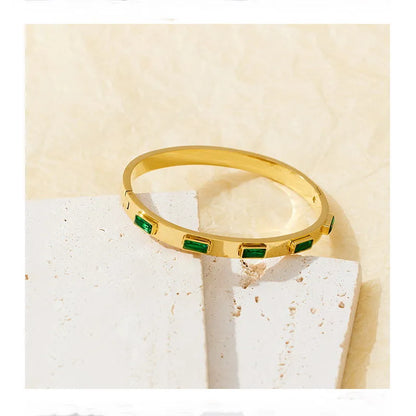 Waterproof Luxury Colorful Cubic Zirconia Bangles Stainless Steel Open Bracelet Bangle 18K Plated Fashion Jewelry Women