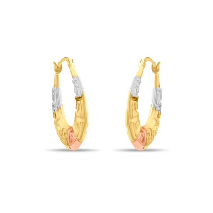 Kolié 9ct Tri-Colour Gold Greek Key Hoop Earrings