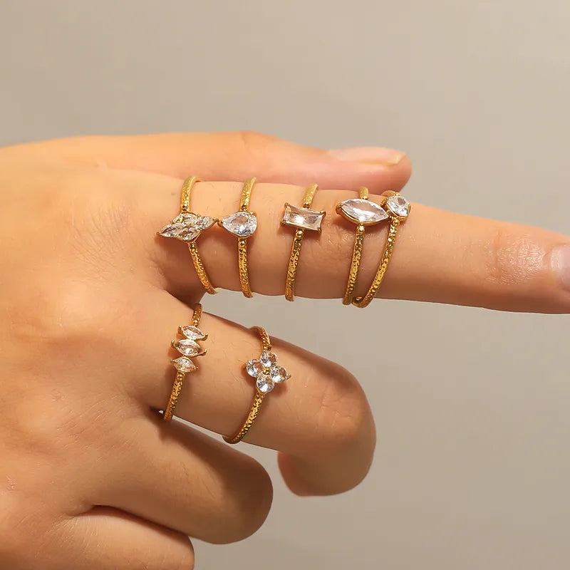 Diamond flower pvd gold plated ring
